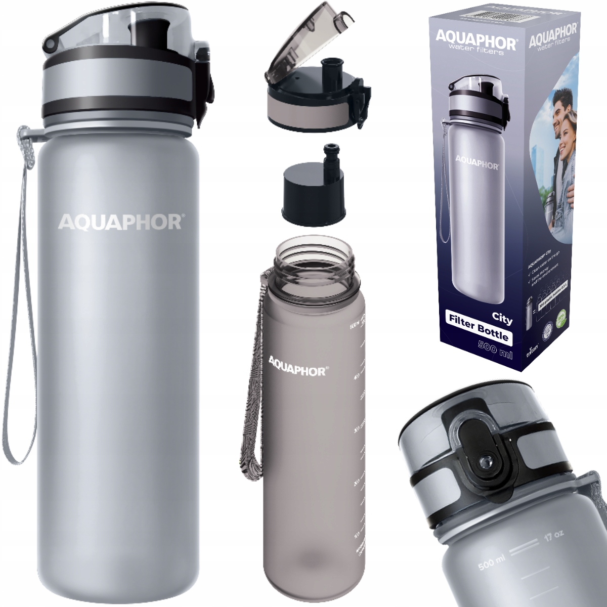 Filtračná fľaša Aquaphor City 0,5 l, šedá
